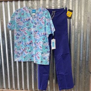 Women’s Scrub Set-Print Top-Purple Scrub Pants-XS Top/XXS Regular Length Pants